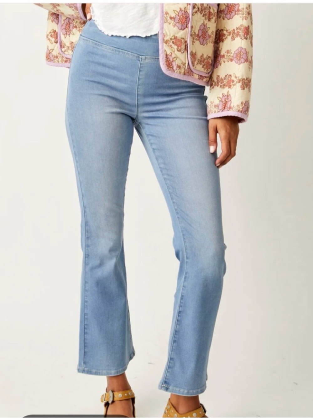 We The Free People In My Feelings Cropped Slim Flare Jeans Stretch Blue